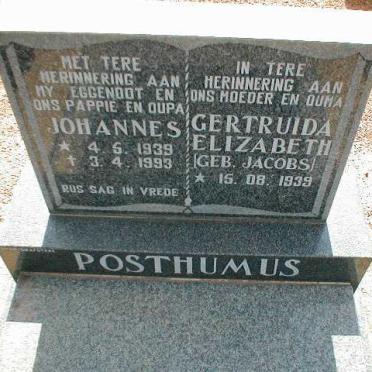 POSTHUMUS Johannes 1939-1993 &amp; Gertruida Elizabeth JACOBS 1939-