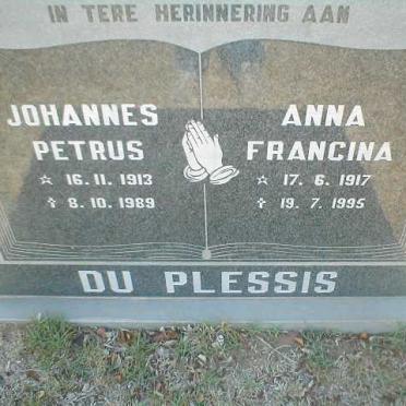 PLESSIS Johannes Petrus, du 1913-1989 &amp; Anna Francina 1917-1995