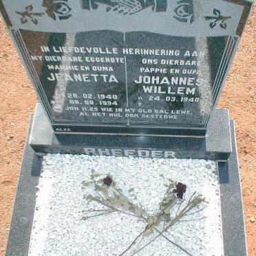 RHEEDER Johannes Willem 1940- &amp; Jeanetta 1940-1994