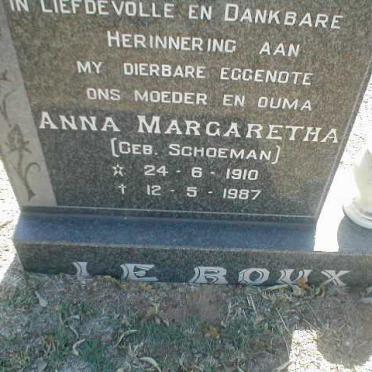 ROUX Anna Margaretha, le nee SCHOEMAN 1910-1987