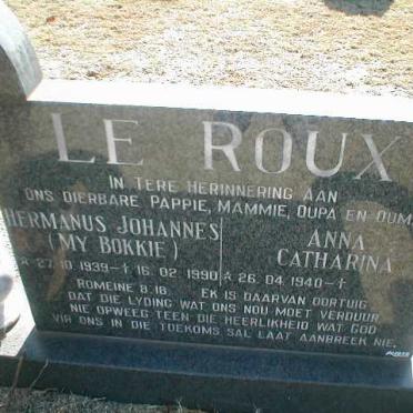 ROUX Hermanus Johannes, le 1939-1990 &amp; Anna Catharina 1940-