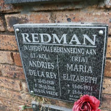 REDMAN Andries De La Rey 1928-2012 &amp; Maria Elizabeth 1931-2020