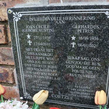 COETZEE Gerhardus Petrus 1936-2021 &amp; Joan Cecile AUSTIN 1939-2011