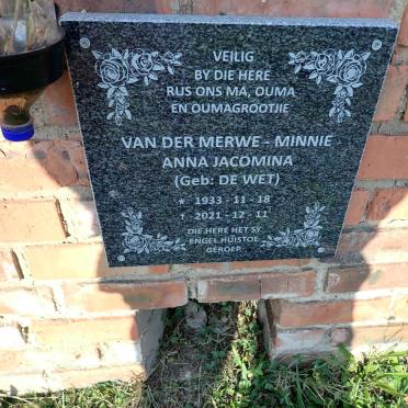 MERWE Minnie Anna Jacomina, van der nee DE WET 1933-2021