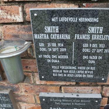 SMITH Francis Errelstone 1933-2016 &amp; Martha Catharina 1934-2009