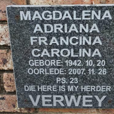 VERWEY Magdalena Adriana Francina Carolina 1942-2007