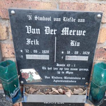 MERWE Erik, van der 1929-1997 &amp; Ria 1928-2014