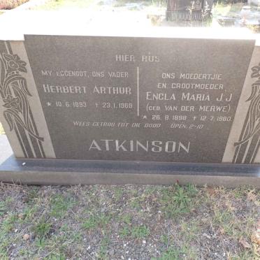 ATKINSON Herbert Arthur 1893-1969 &amp; Engla Maria J.J. VAN DER MERWE 1898-1980