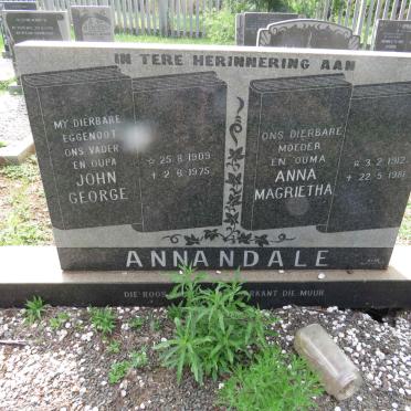 ANNANDALE John George 1909-1975 &amp; Anna Magrietha 1912-1981
