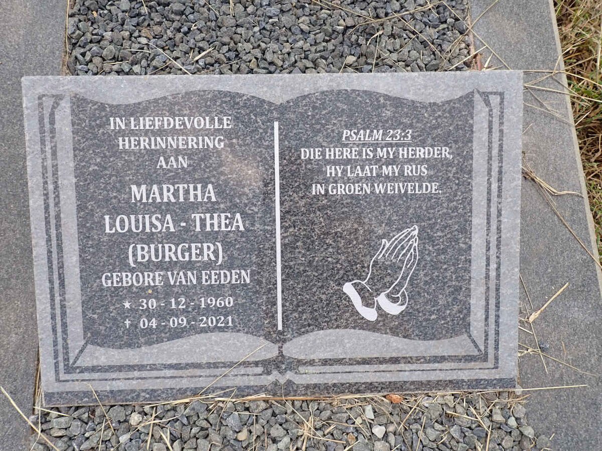 BURGER Martha Louisa-Thea nee VAN EEDEN 1960-2021