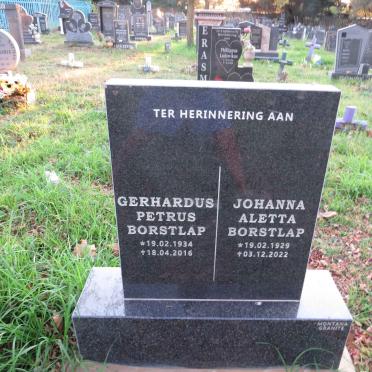 BORSTLAP Gerhardus Petrus 1934- 2016 & Johanna Aletta 1929-2022