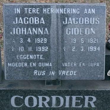 CORDIER Jacobus Gideon 1921-1994 &amp; Jacoba Johanna 1929-1992