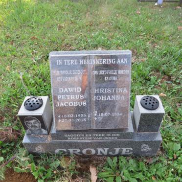 CRONJE Dawid Petrus Jacobus 1955-2015 &amp; Christina Johanna 1954-