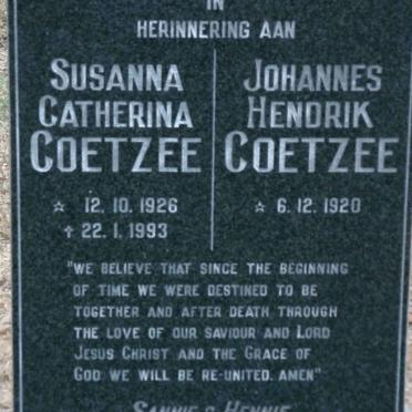 COETZEE Johannes Hendrik 1920- &amp; Susanna Catherina 1926-1993