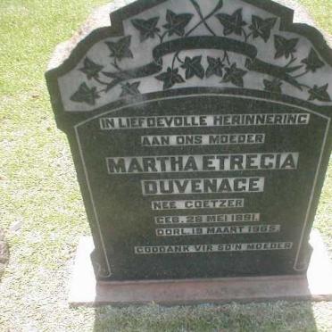 DUVENAGE Martha Etrecia nee COETZER 1891-1965