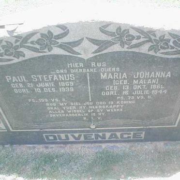 DUVENAGE Paul Stefanus 1869-1939 &amp; Maria Johanna MALAN 1866-1944