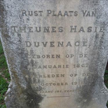 DUVENAGE Theunes Hasie 1867-1918