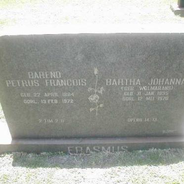 ERASMUS Barend Petrus 1884-1972 &amp; Bartha Johanna WOLMARANS 1895-1972