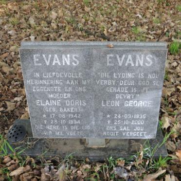 EVANS Leon George 1935-2000 &amp; Elaine Doris nee BAKER 1942-1994