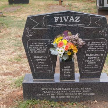 FIVAZ Ignatius Petrus 1919-2013 &amp; Elizabeth Sophia Francina 1927-