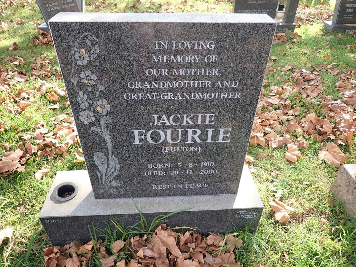 FOURIE Jackie nee FULTON 1910-2000