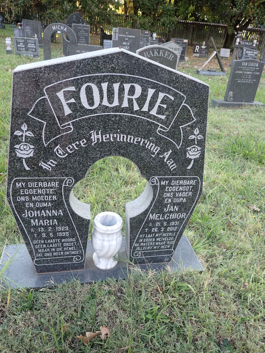 FOURIE Jan Melchior 1931-2012 &amp; Johanna Maria 1929-1995