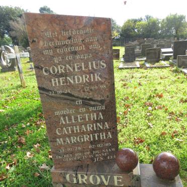 GROVE Cornelius Hendrik 1924-1998 &amp; Alletha Catharina Margritha 1929-2005