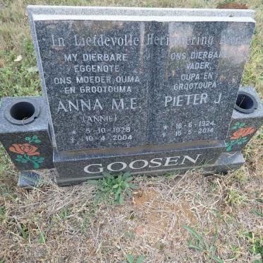 GOOSEN Pieter J, 1924-2014 &amp; Anna M.E. 1928-2004