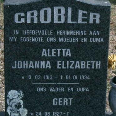 GROBLER Gert 1927- &amp; Aletta Johanna Elizabeth 1913-1994