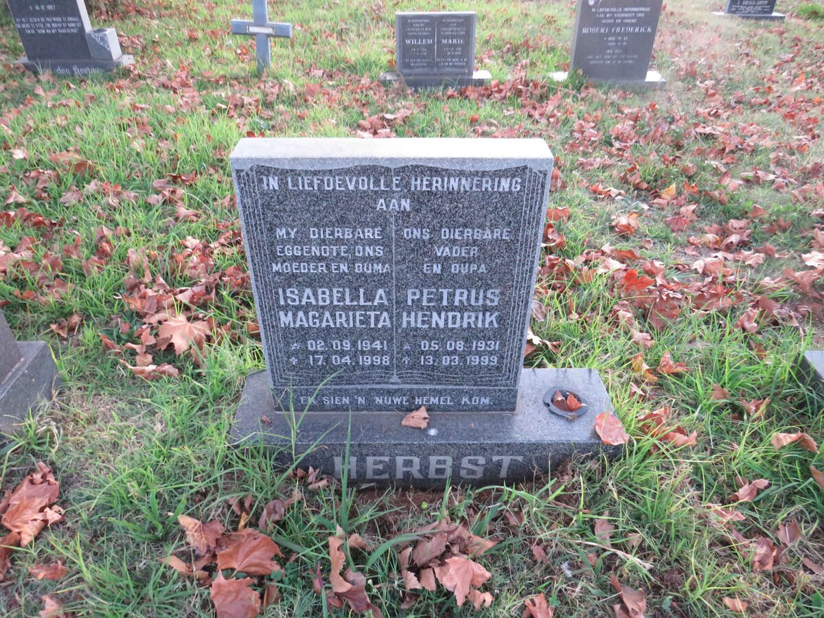HERBST Petrus Hendrik 1931-1999 & Isabella Magarieta 1941-1998