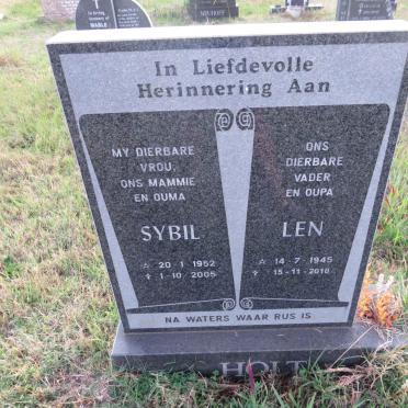 HOLT Len 1945-2010 &amp; Sybil 1952-2005
