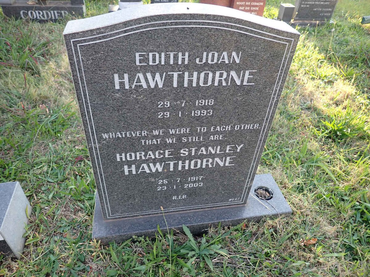 HAWTHORNE Horace Stanley 1917-2003 &amp; Edith Joan 1918-1993