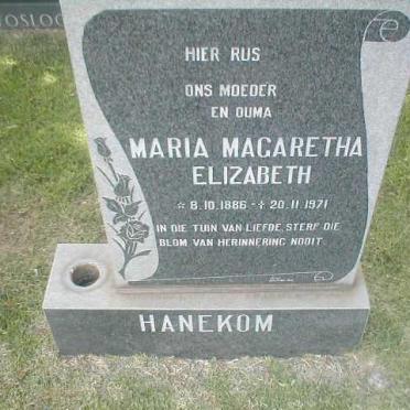 HANEKOM Maria Magaretha Elizabeth 1886-1971