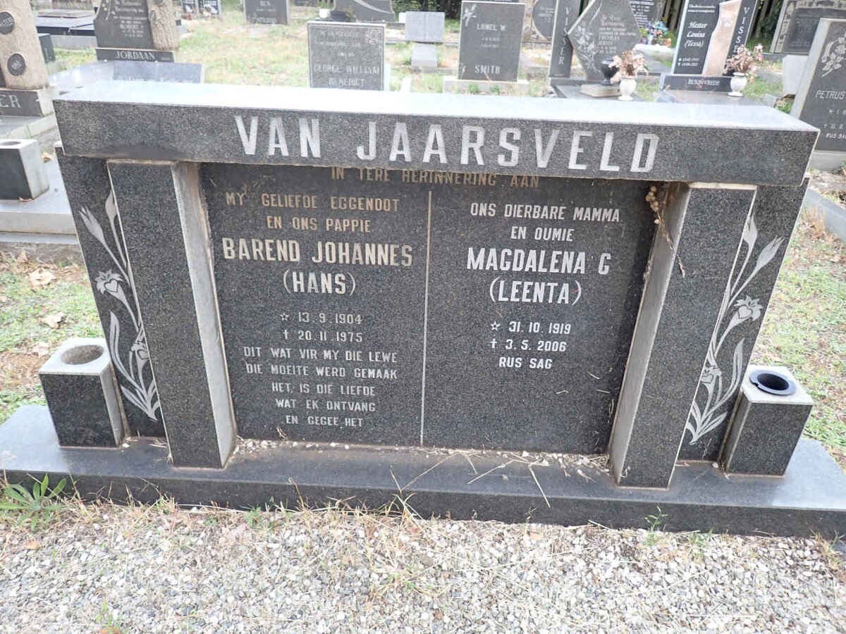 JAARSVELD Barend Johannes, van 1904-1975 &amp; Magdalena C. 1919-2006