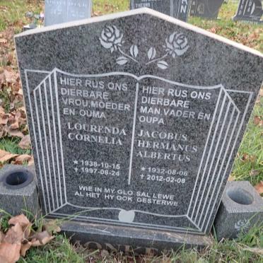 JONKER Jacobus Hermanus Albertus 1932-2012 &amp; Lourenda Cornelia 1938-1997