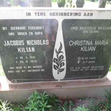 KILIAN Jacobus Nicholas 1921-1976 &amp; Christina Maria 1925-2005