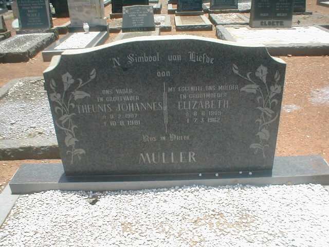 MULLER Theunis Johannes 1907-1981 &amp; Elizabeth 1909-1962