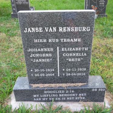 RENSBURG Johannes Jurgens, Janse van 1934-2004 &amp; Elizabeth Cornelia 1938-2016