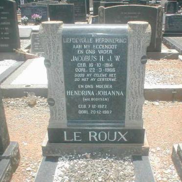 ROUX Jacobus H.J.W., le 1914-1966 &amp; Hendrina Johanna BOOYSEN 1927-1967