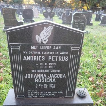 SMALL Andries Petrus 1939-1995 &amp; Johanna Jacoba Rosiena 1946-2007