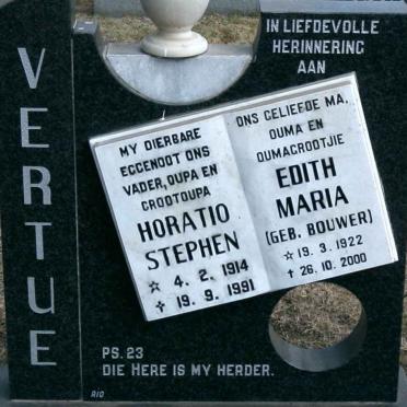 VERTUE Horatio Stephen 1914-1991 &amp; Edith Maria BOUWER 1922-2000