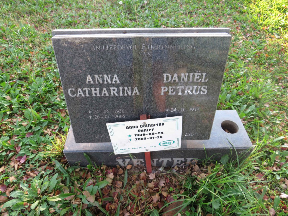 VENTER Daniel Petrus 1933- &amp; Anna Catharina 1936-2005