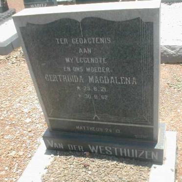 WESTHUIZEN Gertruida Magdalena, van der 1921-1962