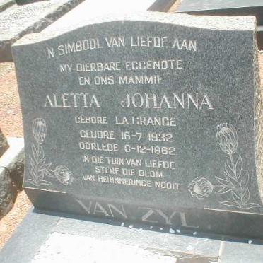ZYL Aletta Johanna, van nee LA GRANGE 1932-1962
