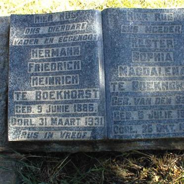 BOEKHORST Hermann Friedrich Heinrich, te 1886-1931 &amp; Hester Sophia Magdalena VAN DEN BERG 1889-1976