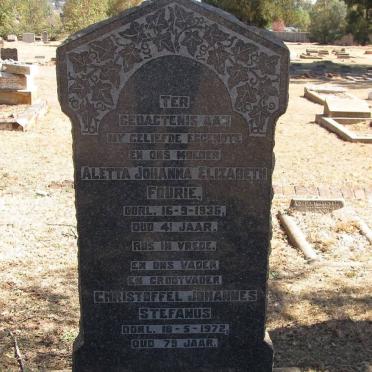 FOURIE Christoffel Johannes Stefanus -1972 &amp; Aletta Johanna Elizabeth -1935