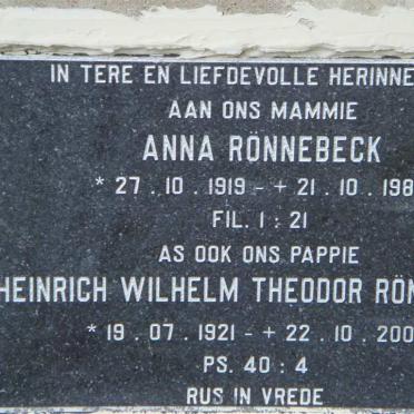 RÖNNEBECK Heinrich Wilhelm Theodor 1921-2000 &amp; Anna 1919-1983