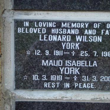 YORK Leonard Wilson 1911-1985 &amp; Maud Isabella 1919-2006