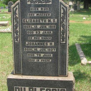 PLESSIS Johannes H., du -1927 &amp; Elizabeth M.S. -1919