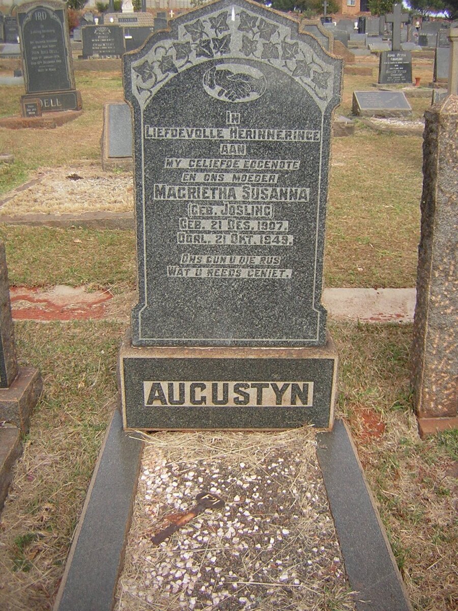 AUGUSTYN Magrietha Susanna nee JOSLING 1907-1949